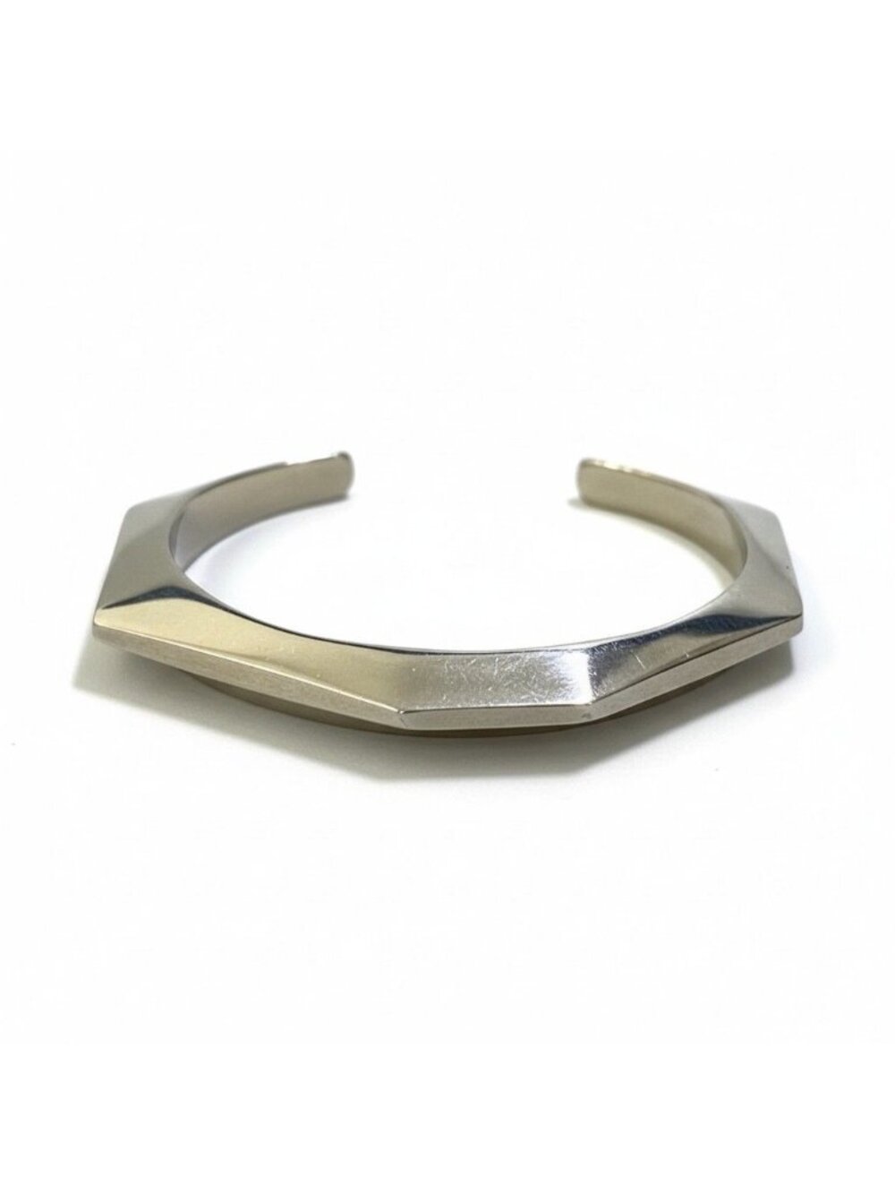 Bottega Veneta Facet Cuff Bangle Silver Bracelet